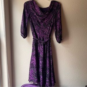 Halston Heritage purple boatneck dress with belt size S small